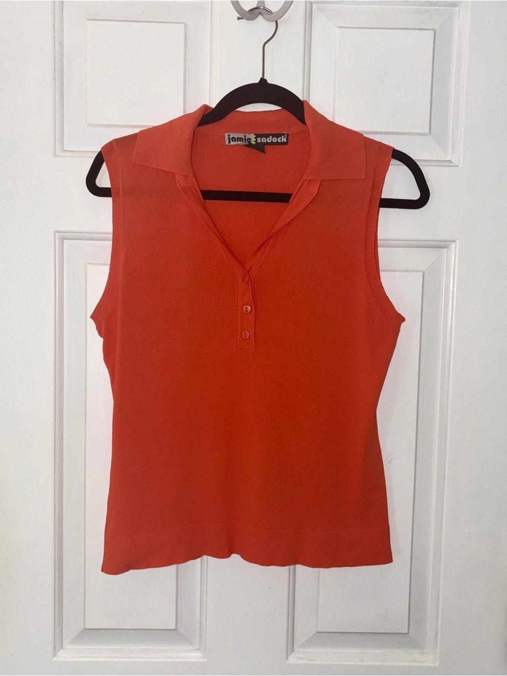 Jamie Sadock Orange Partial Placket Knit Stretch Sleeveless Golf Polo Top